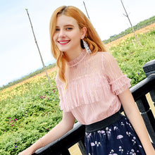 Load image into Gallery viewer, 2018 Summer new brand women's temperament round collar hook hollow shirt sexy dress 58957