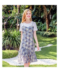Load image into Gallery viewer, 2018 new brand women's dress round collar temperament lady chiffon fake two dresses 69191