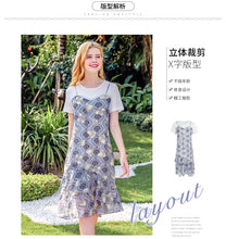 Load image into Gallery viewer, 2018 new brand women's dress round collar temperament lady chiffon fake two dresses 69191