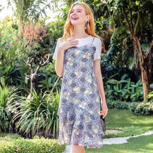 Load image into Gallery viewer, 2018 new brand women's dress round collar temperament lady chiffon fake two dresses 69191