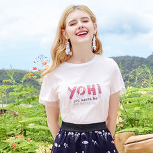 Load image into Gallery viewer, 2018 summer summer brand women's dress temperament round collar letter simple shirt casual casual sweater 58978