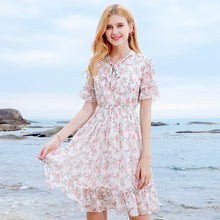 Load image into Gallery viewer, Summer high-quality women's wear temperament in 2019 V-neck elastic chic light-ripe printed chiffon dress 69216