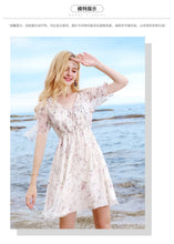 Load image into Gallery viewer, 2018 Summer new fashion women's vcollar a dress print skirt chic lady chiffon dress 69231
