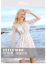 Load image into Gallery viewer, 2018 Summer new fashion women's vcollar a dress print skirt chic lady chiffon dress 69231