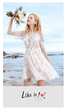 Load image into Gallery viewer, 2018 Summer new fashion women's vcollar a dress print skirt chic lady chiffon dress 69231