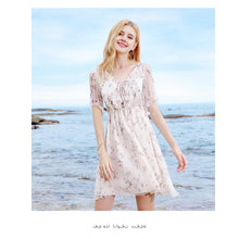 Load image into Gallery viewer, 2018 Summer new fashion women's vcollar a dress print skirt chic lady chiffon dress 69231