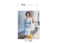 Load image into Gallery viewer, [Clearance at the end of the season, 58 yuan, no refund, no change] Denim suit skirt, lotus leaf side sling, buttock half-length skirt 665