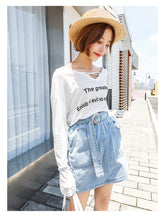 Load image into Gallery viewer, "38 yuan will not be refunded or changed at the end of the season" Cowboy Half-length Skirt College High Waist A-line Skirt with Belt 9511