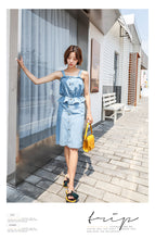 Load image into Gallery viewer, [Clearance at the end of the season, 58 yuan, no refund, no change] Denim suit skirt, lotus leaf side sling, buttock half-length skirt 665