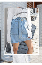 Load image into Gallery viewer, "38 yuan will not be refunded or changed at the end of the season" Cowboy Half-length Skirt College High Waist A-line Skirt with Belt 9511
