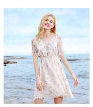 Load image into Gallery viewer, 2018 Summer new fashion women's vcollar a dress print skirt chic lady chiffon dress 69231