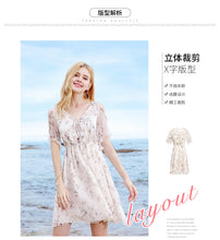 Load image into Gallery viewer, 2018 Summer new fashion women's vcollar a dress print skirt chic lady chiffon dress 69231