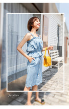 Load image into Gallery viewer, [Clearance at the end of the season, 58 yuan, no refund, no change] Denim suit skirt, lotus leaf side sling, buttock half-length skirt 665
