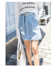 Load image into Gallery viewer, "38 yuan will not be refunded or changed at the end of the season" Cowboy Half-length Skirt College High Waist A-line Skirt with Belt 9511