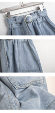 Load image into Gallery viewer, "38 yuan will not be refunded or changed at the end of the season" Cowboy Half-length Skirt College High Waist A-line Skirt with Belt 9511