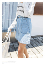 Load image into Gallery viewer, "38 yuan will not be refunded or changed at the end of the season" Cowboy Half-length Skirt College High Waist A-line Skirt with Belt 9511