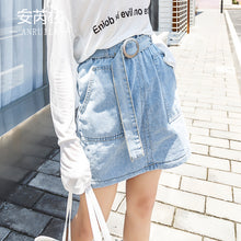 Load image into Gallery viewer, "38 yuan will not be refunded or changed at the end of the season" Cowboy Half-length Skirt College High Waist A-line Skirt with Belt 9511