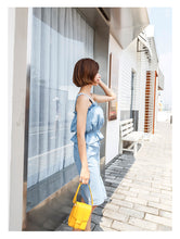 Load image into Gallery viewer, [Clearance at the end of the season, 58 yuan, no refund, no change] Denim suit skirt, lotus leaf side sling, buttock half-length skirt 665