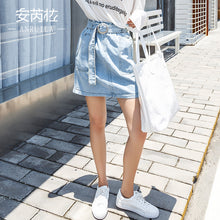 Load image into Gallery viewer, "38 yuan will not be refunded or changed at the end of the season" Cowboy Half-length Skirt College High Waist A-line Skirt with Belt 9511