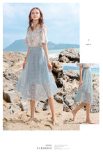 Load image into Gallery viewer, 2019 new brand women's dress loose tight belt hollowed out pleated skirt hundred lace skirt 28599