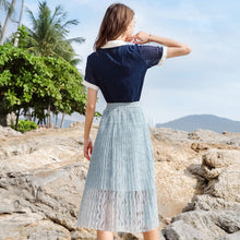 Load image into Gallery viewer, 2019 new brand women's dress loose tight belt hollowed out pleated skirt hundred lace skirt 28599
