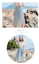 Load image into Gallery viewer, 2019 new brand women's dress loose tight belt hollowed out pleated skirt hundred lace skirt 28599