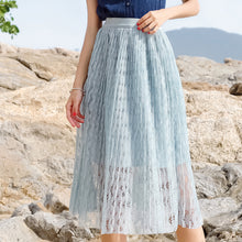Load image into Gallery viewer, 2019 new brand women's dress loose tight belt hollowed out pleated skirt hundred lace skirt 28599