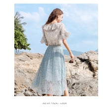 Load image into Gallery viewer, 2019 new brand women's dress loose tight belt hollowed out pleated skirt hundred lace skirt 28599