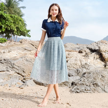Load image into Gallery viewer, 2019 new brand women's dress loose tight belt hollowed out pleated skirt hundred lace skirt 28599