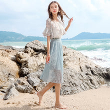 Load image into Gallery viewer, 2019 new brand women's dress loose tight belt hollowed out pleated skirt hundred lace skirt 28599