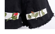 Load image into Gallery viewer, "End of season clearance 28 yuan does not return and does not change" embroidered denim shorts female Korean version of burr black hot pants 629