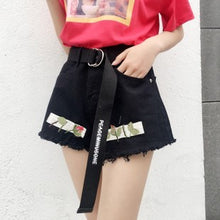 Load image into Gallery viewer, "End of season clearance 28 yuan does not return and does not change" embroidered denim shorts female Korean version of burr black hot pants 629