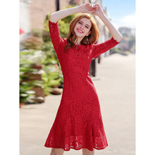 Load image into Gallery viewer, 2019 Autumn new brand women's dress red gaiety lace dress full of self-repair fishtail skirt female 68037