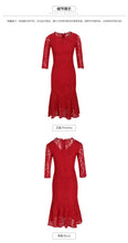 Load image into Gallery viewer, 2019 Autumn new brand women's dress red gaiety lace dress full of self-repair fishtail skirt female 68037