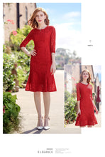 Load image into Gallery viewer, 2019 Autumn new brand women's dress red gaiety lace dress full of self-repair fishtail skirt female 68037