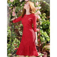 Load image into Gallery viewer, 2019 Autumn new brand women's dress red gaiety lace dress full of self-repair fishtail skirt female 68037