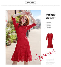 Load image into Gallery viewer, 2019 Autumn new brand women's dress red gaiety lace dress full of self-repair fishtail skirt female 68037