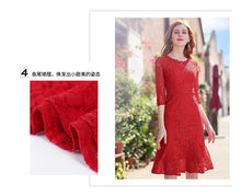 Load image into Gallery viewer, 2019 Autumn new brand women's dress red gaiety lace dress full of self-repair fishtail skirt female 68037