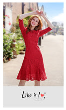 Load image into Gallery viewer, 2019 Autumn new brand women's dress red gaiety lace dress full of self-repair fishtail skirt female 68037