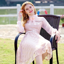 Load image into Gallery viewer, 2018 Winter brand new women's dress collar hollowed out a word skirt temperament lady lace dress 69135