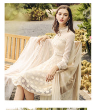 Load image into Gallery viewer, 2018 Winter brand new women's dress collar hollowed out a word skirt temperament lady lace dress 69135