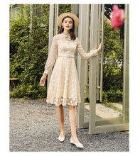 Load image into Gallery viewer, 2018 Winter brand new women's dress collar hollowed out a word skirt temperament lady lace dress 69135