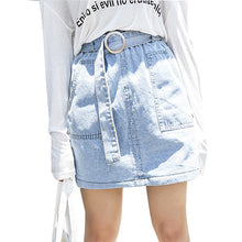Load image into Gallery viewer, "38 yuan will not be refunded or changed at the end of the season" Cowboy Half-length Skirt College High Waist A-line Skirt with Belt 9511