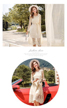 Load image into Gallery viewer, 2018 Autumn new brand women's dress temperament V collar wave dot a dress chic ladies net dress 69325