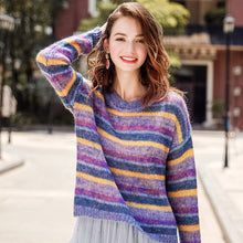Load image into Gallery viewer, Fall 2018 New Fashion Women's Wear Round-neck Rainbow Stripe Pullovers Leisure Lounge Knitwear 79061