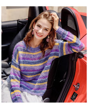 Load image into Gallery viewer, Fall 2018 New Fashion Women's Wear Round-neck Rainbow Stripe Pullovers Leisure Lounge Knitwear 79061