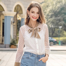 Load image into Gallery viewer, 2019 Spring new women's velvet butterfly bow dot shirt celebrity temperament everywhere lace shirt 58838