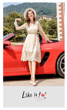 Load image into Gallery viewer, 2018 Autumn new brand women's dress temperament V collar wave dot a dress chic ladies net dress 69325