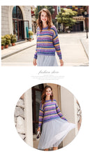 Load image into Gallery viewer, Fall 2018 New Fashion Women's Wear Round-neck Rainbow Stripe Pullovers Leisure Lounge Knitwear 79061