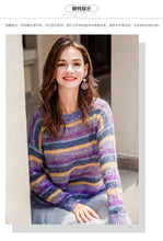 Load image into Gallery viewer, Fall 2018 New Fashion Women's Wear Round-neck Rainbow Stripe Pullovers Leisure Lounge Knitwear 79061
